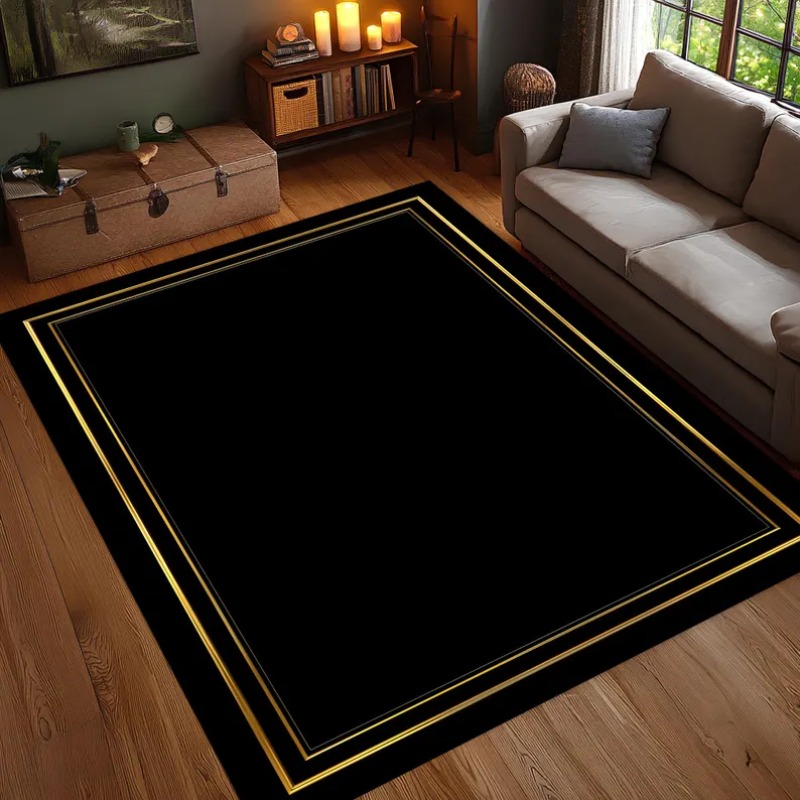 Modern Black Gold Area Rug Min - Commercial Printing Services recension och pris