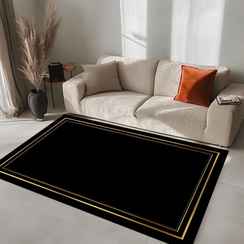Modern Black Gold Area Rug Min - Commercial Printing Services recension och pris