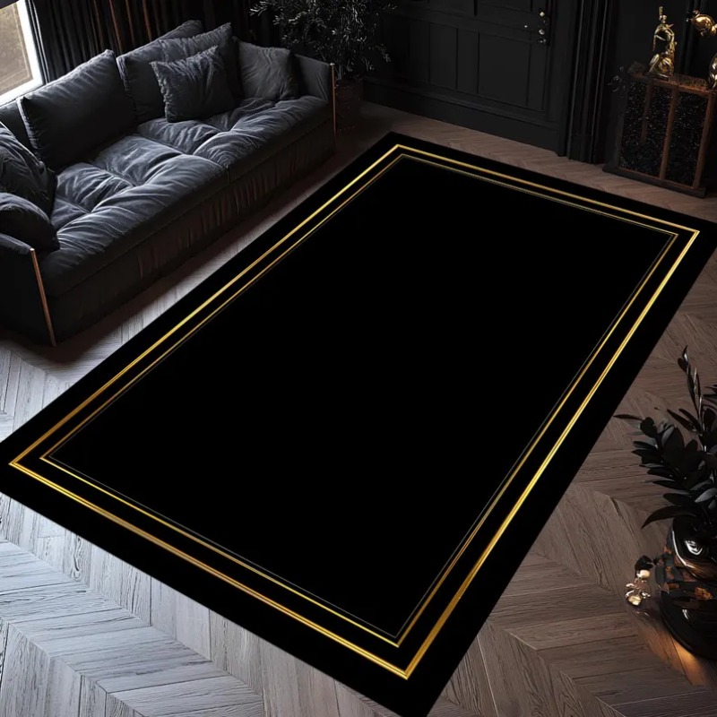 Modern Black Gold Area Rug Min - Commercial Printing Services recension och pris